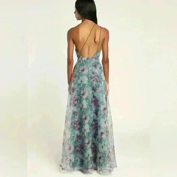 NWT Lulus Garden of Glamour Green Floral One-Shoulder Maxi Dress Cocktail Small - Picture 3 of 15